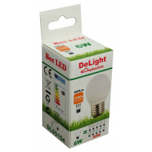 Bec Led Sferic E27, model G45, 6W=50W, 2700K, lumina calda