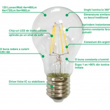 Bec Filament Lumanare E27, 4W=45W, 4000K, lumina neutra, 480Lm