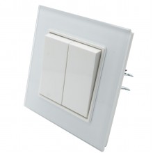 Intrerupator Dublu Alb cu Rama din Sticla