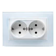 Priza Dubla Alb cu Rama din Sticla