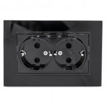 Priza Dubla Negru cu Rama din Sticla