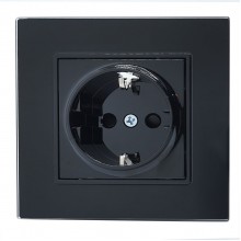 Priza Simpla Negru cu Rama din Sticla